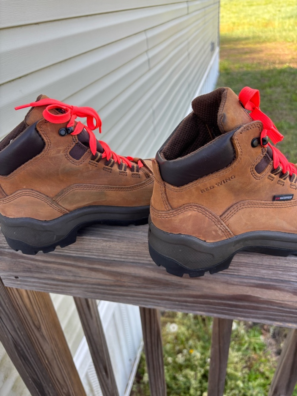 Red Wing Shoes Brown Boots with Orange-Red Logo Accent - Picture 14 of 15
